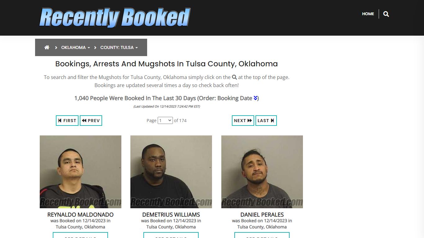 Recent bookings, Arrests, Mugshots in Tulsa County, Oklahoma